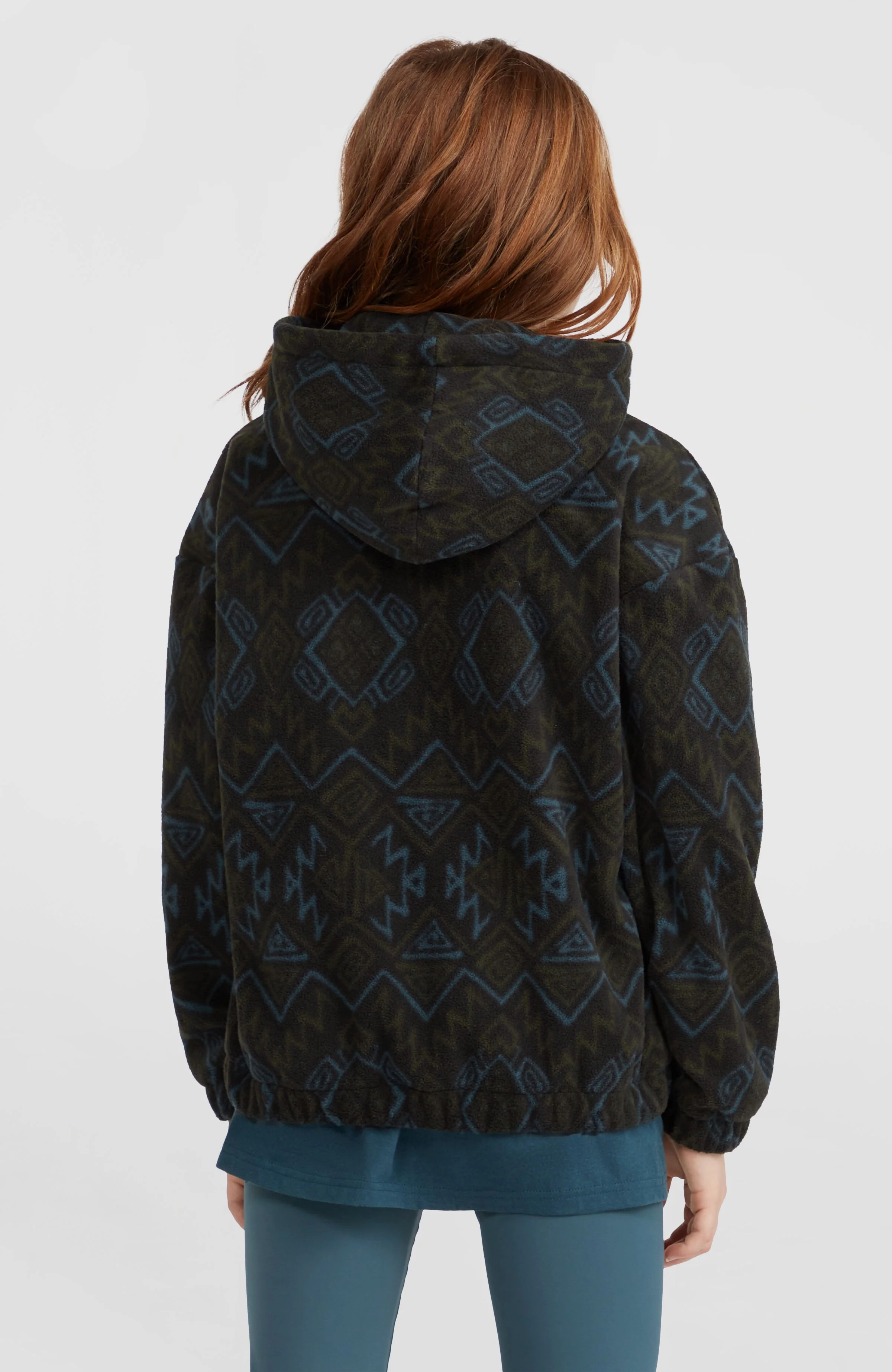 Superfleece hoodie met halve rits | Black Retro Ikat - Image 3