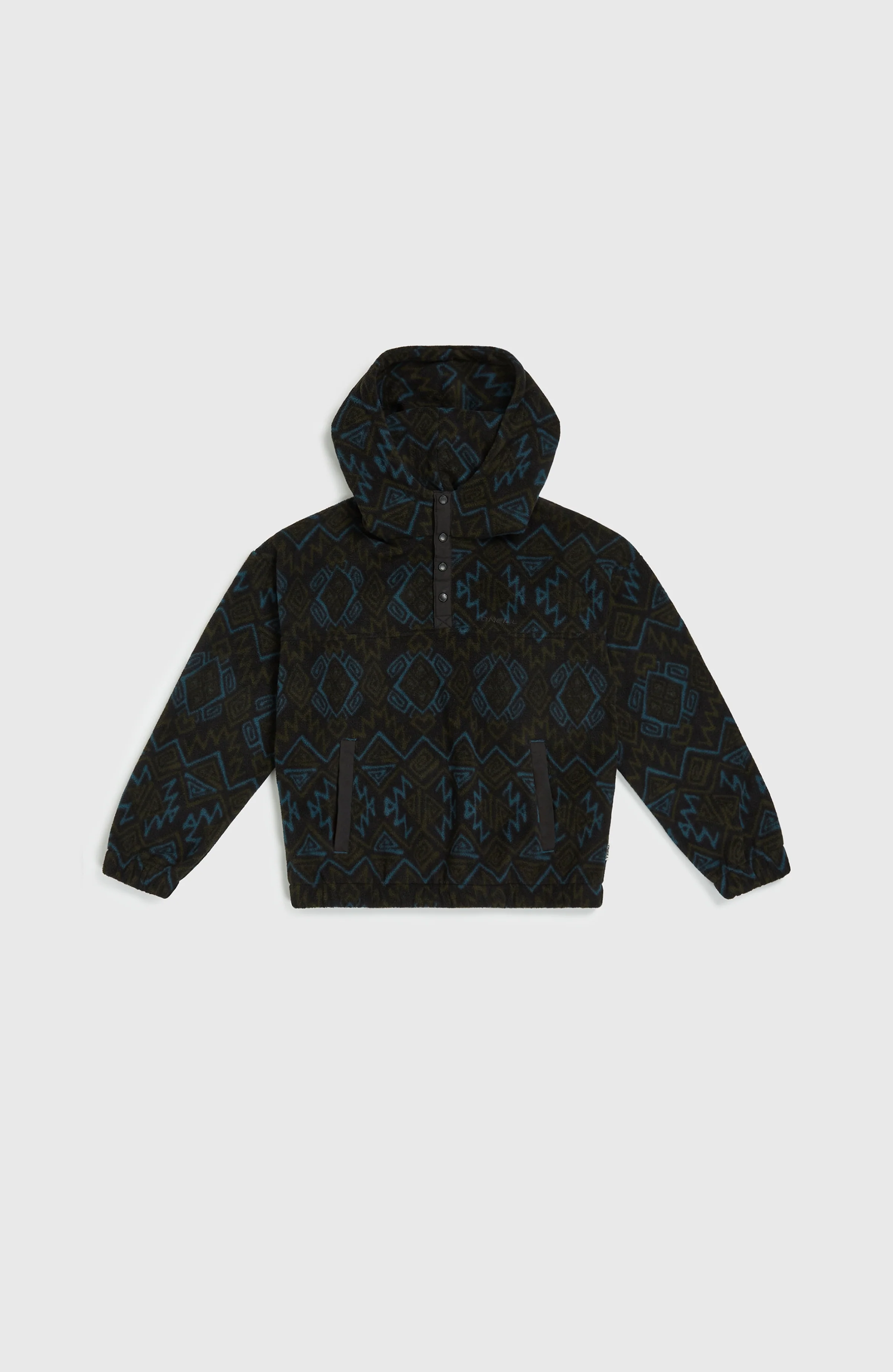Superfleece hoodie met halve rits | Black Retro Ikat - Image 5