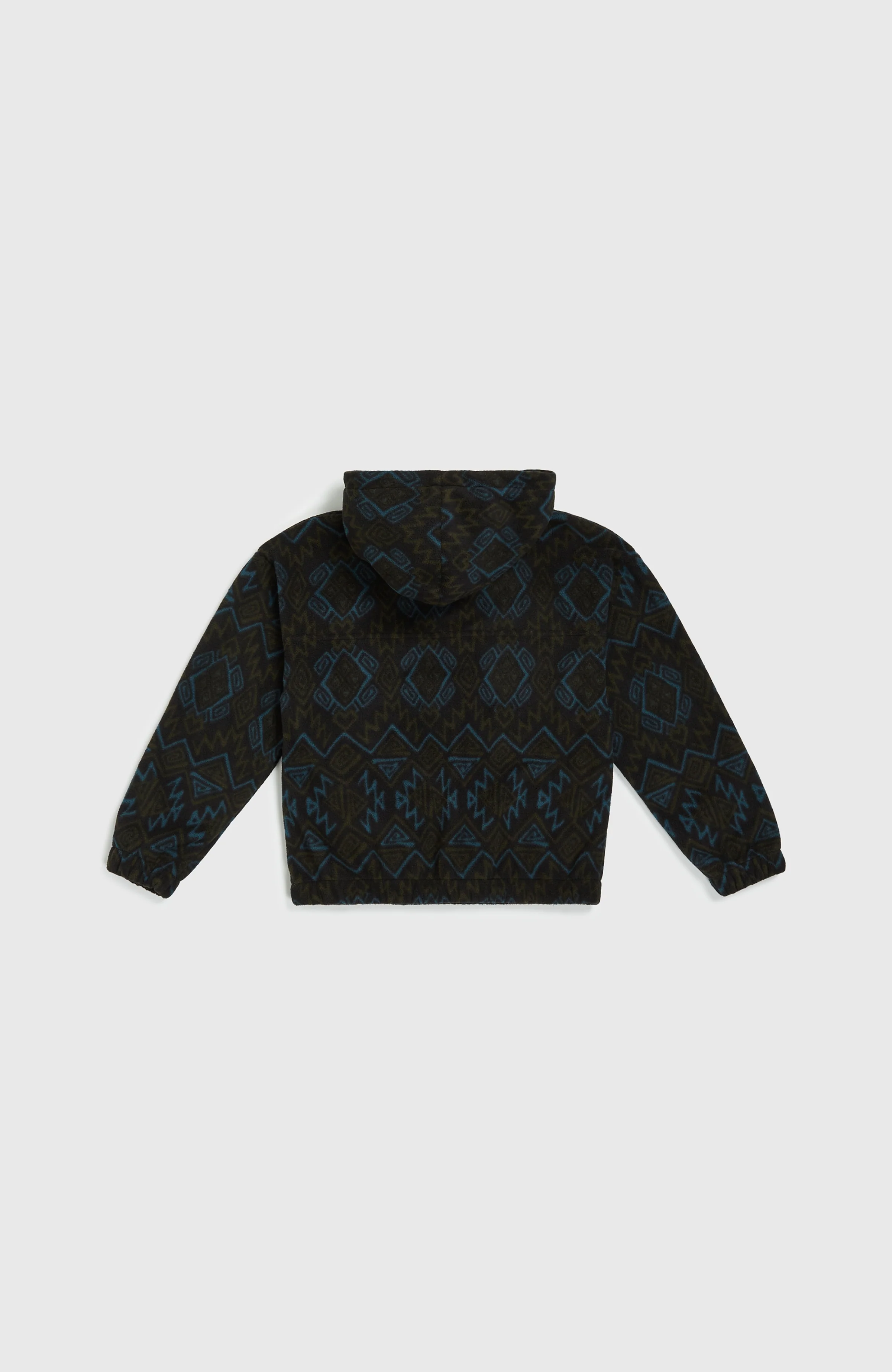 Superfleece hoodie met halve rits | Black Retro Ikat - Image 6