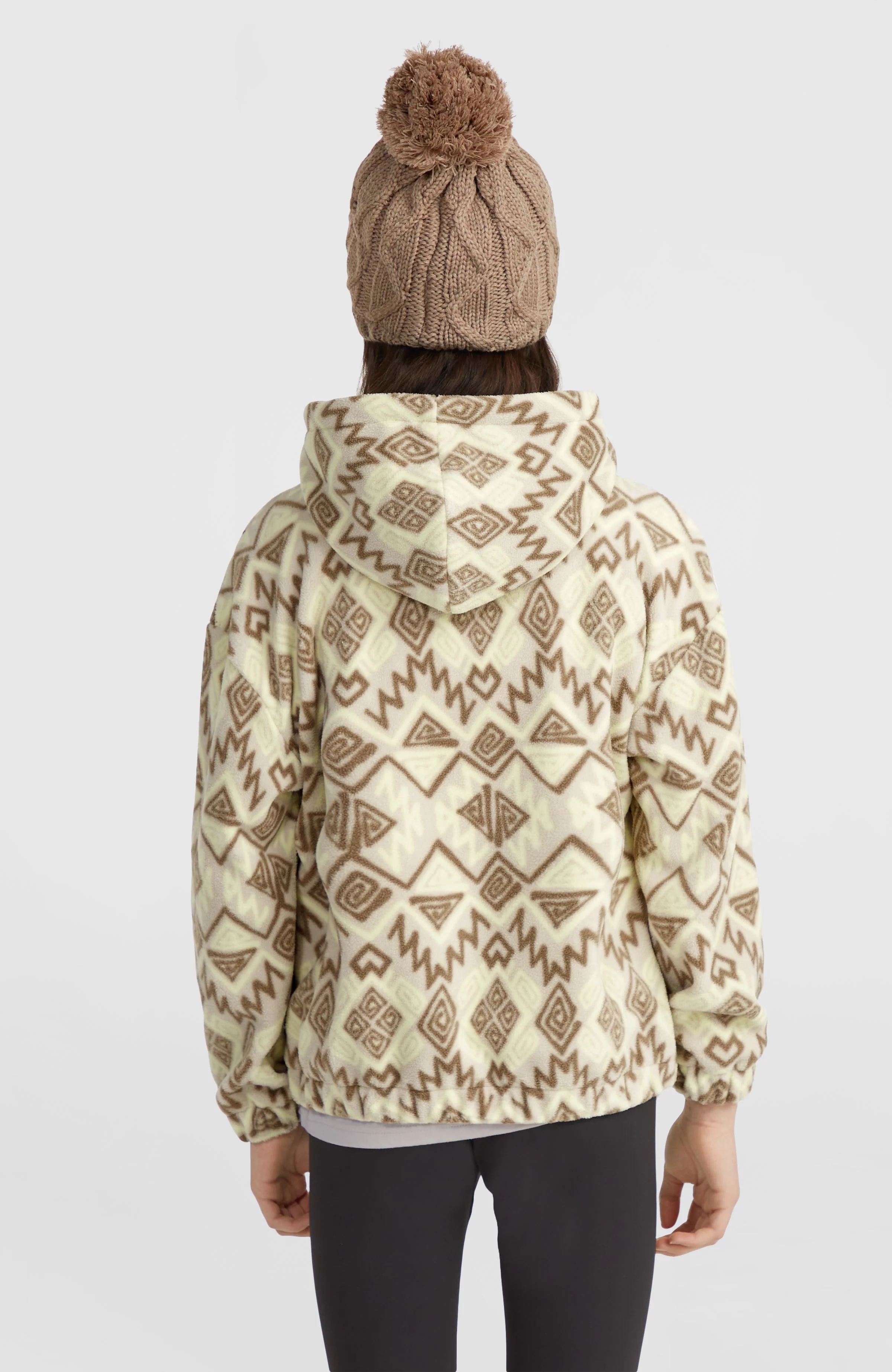Superfleece hoodie met halve rits | Grey Retro Ikat - Image 3