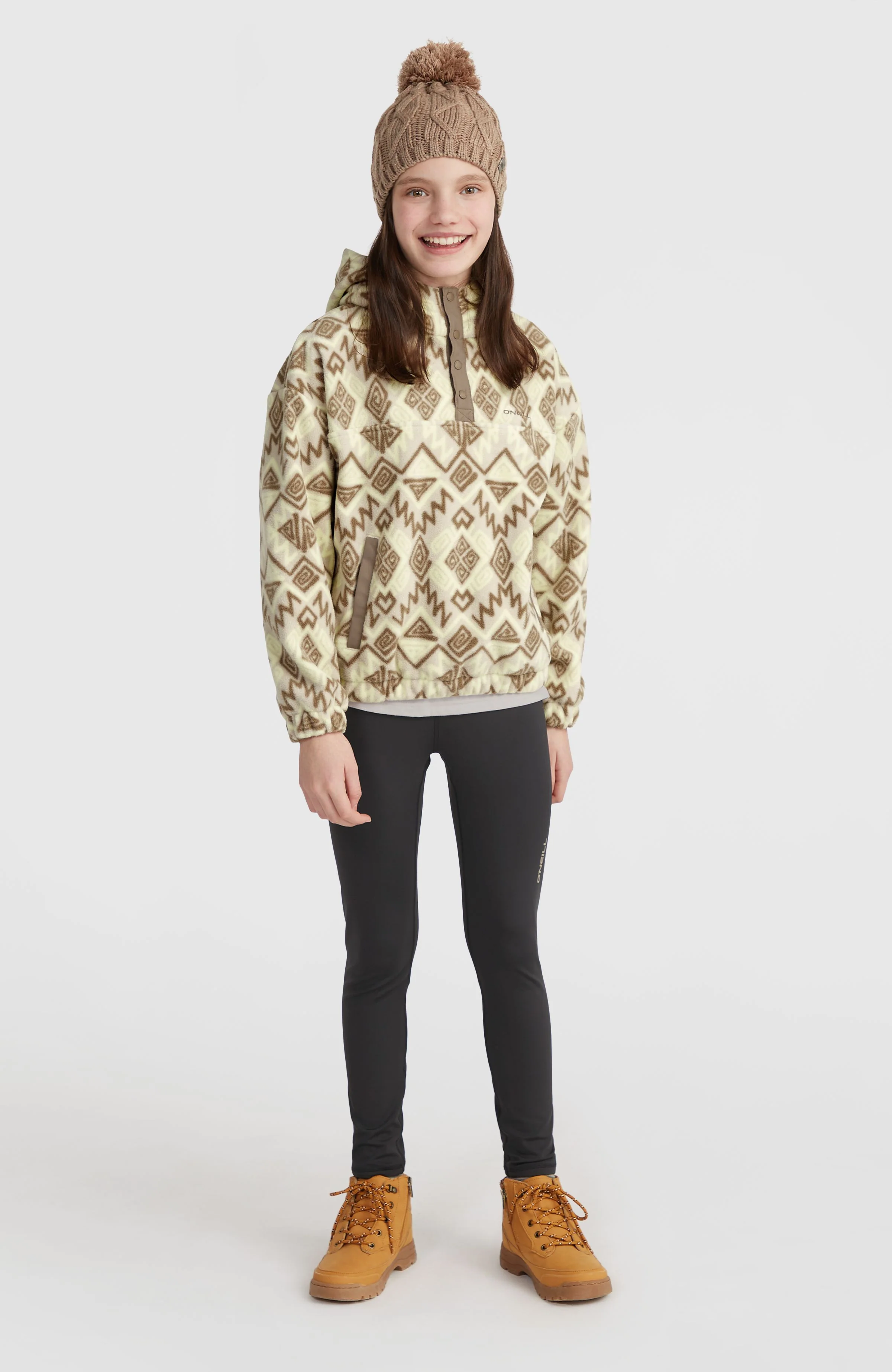 Superfleece hoodie met halve rits | Grey Retro Ikat - Image 4