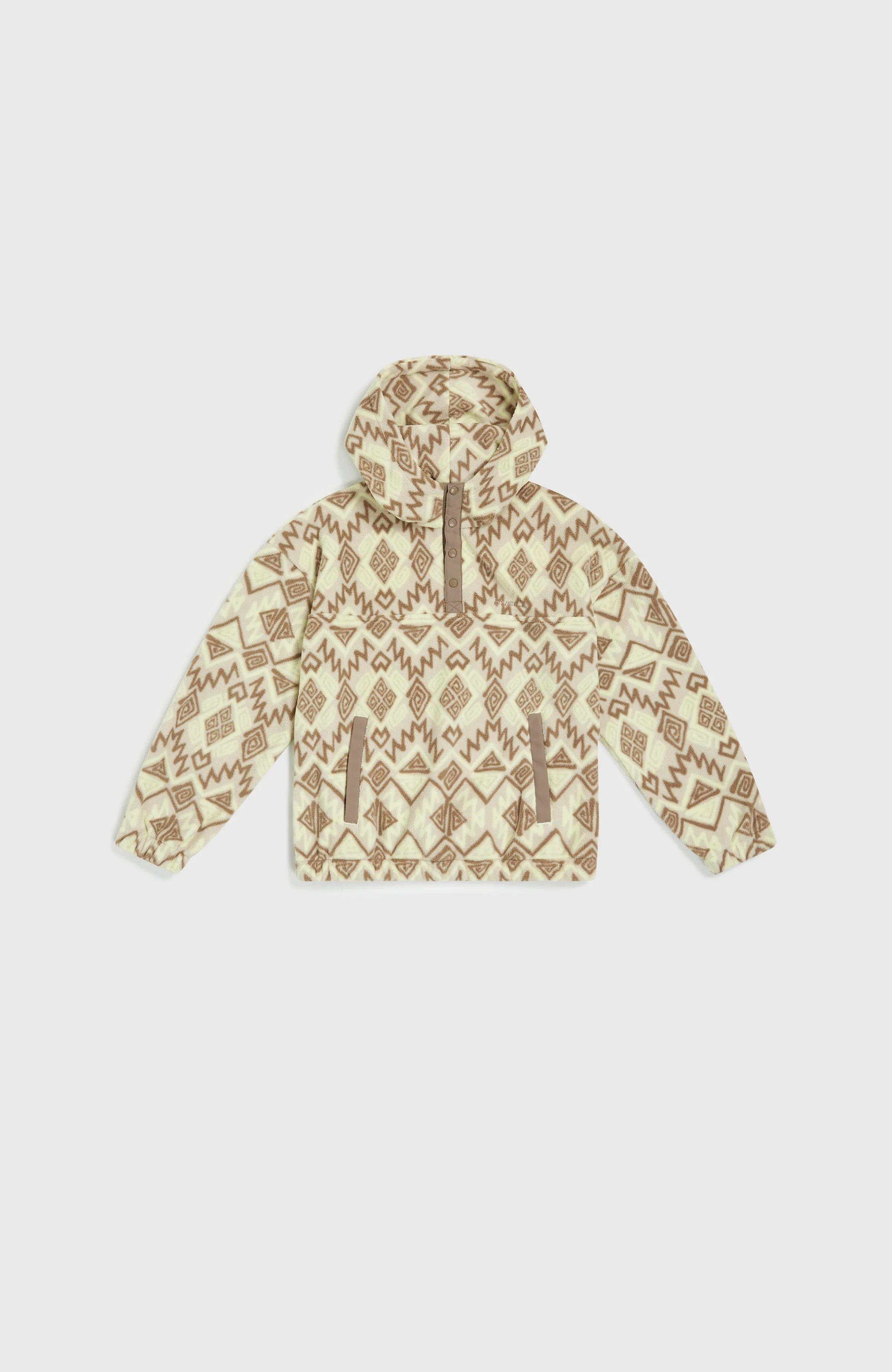 Superfleece hoodie met halve rits | Grey Retro Ikat - Image 5